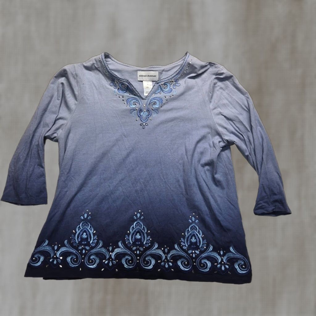 Vintage Alfred Dunner Floral Blouse Adult Women's Medium Blue Short Sleeve Cotton Size M / US 6-8 / IT 42-44 - 1 Thumbnail
