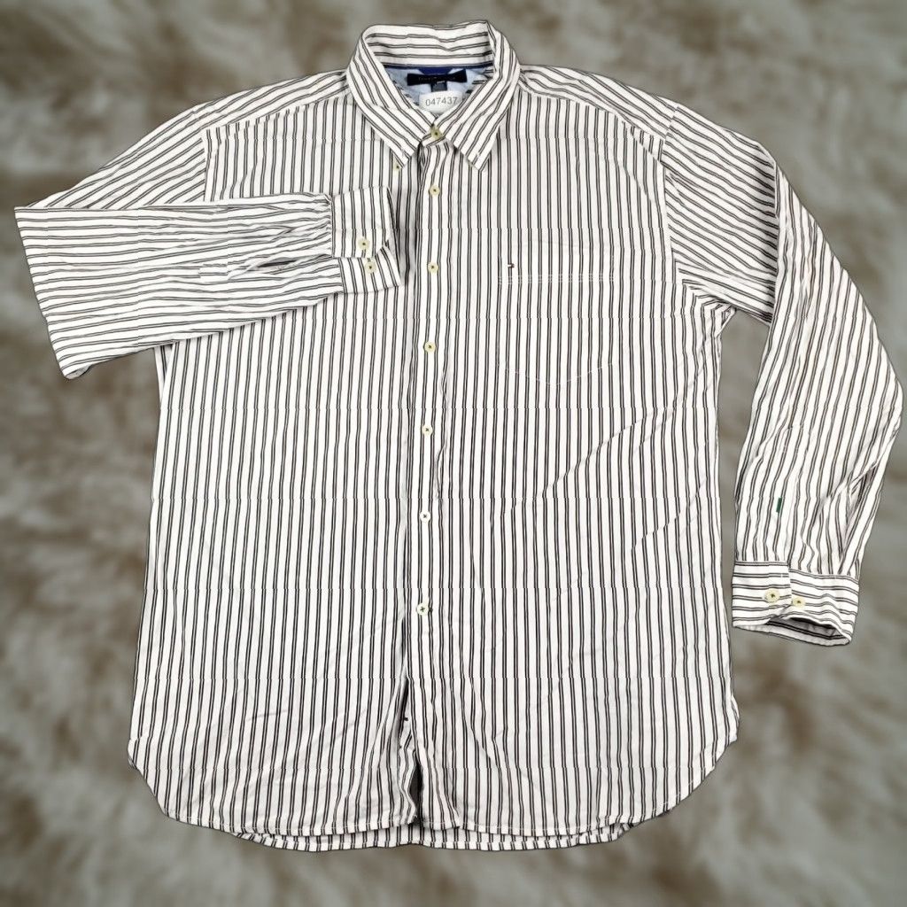 Tommy Hilfiger Tommy Hilfiger Shirt Mens XL White Brown Striped Button-Up Long Sleeve Casual Business Formal Party/Cocktail Workwear Size US XL / EU 56 / 4 - 1 Thumbnail