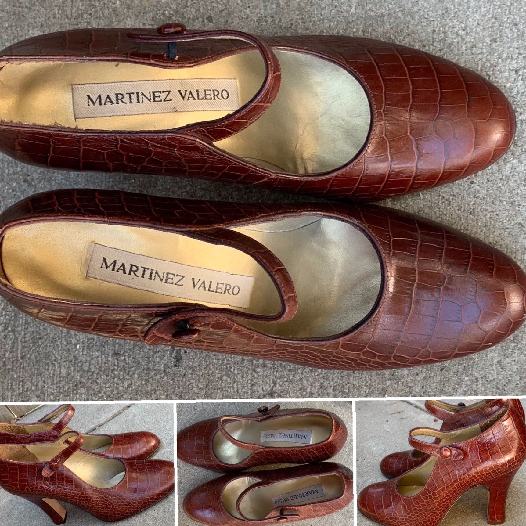Crocs Martinez Valero Croc Embossed Mary Jane Heels Brown Leather Size 9B Women Pump Leather Upper Spool Heel Vintage N/A Size US 9 / IT 39 - 3 Thumbnail