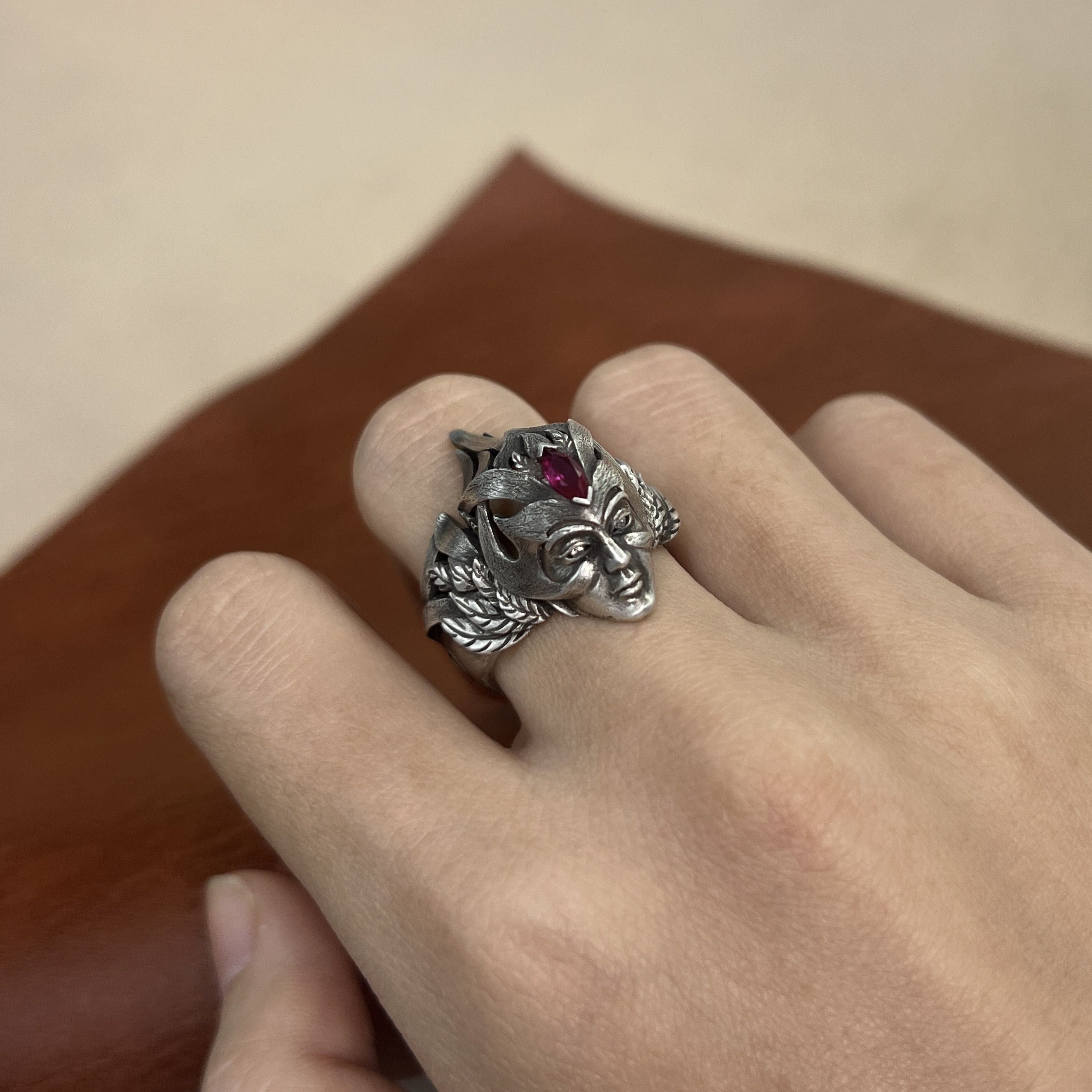 Jewelry SIZE 10 S925 Silver Wire Drawing Medusa Ring Size ONE SIZE - 9 Thumbnail