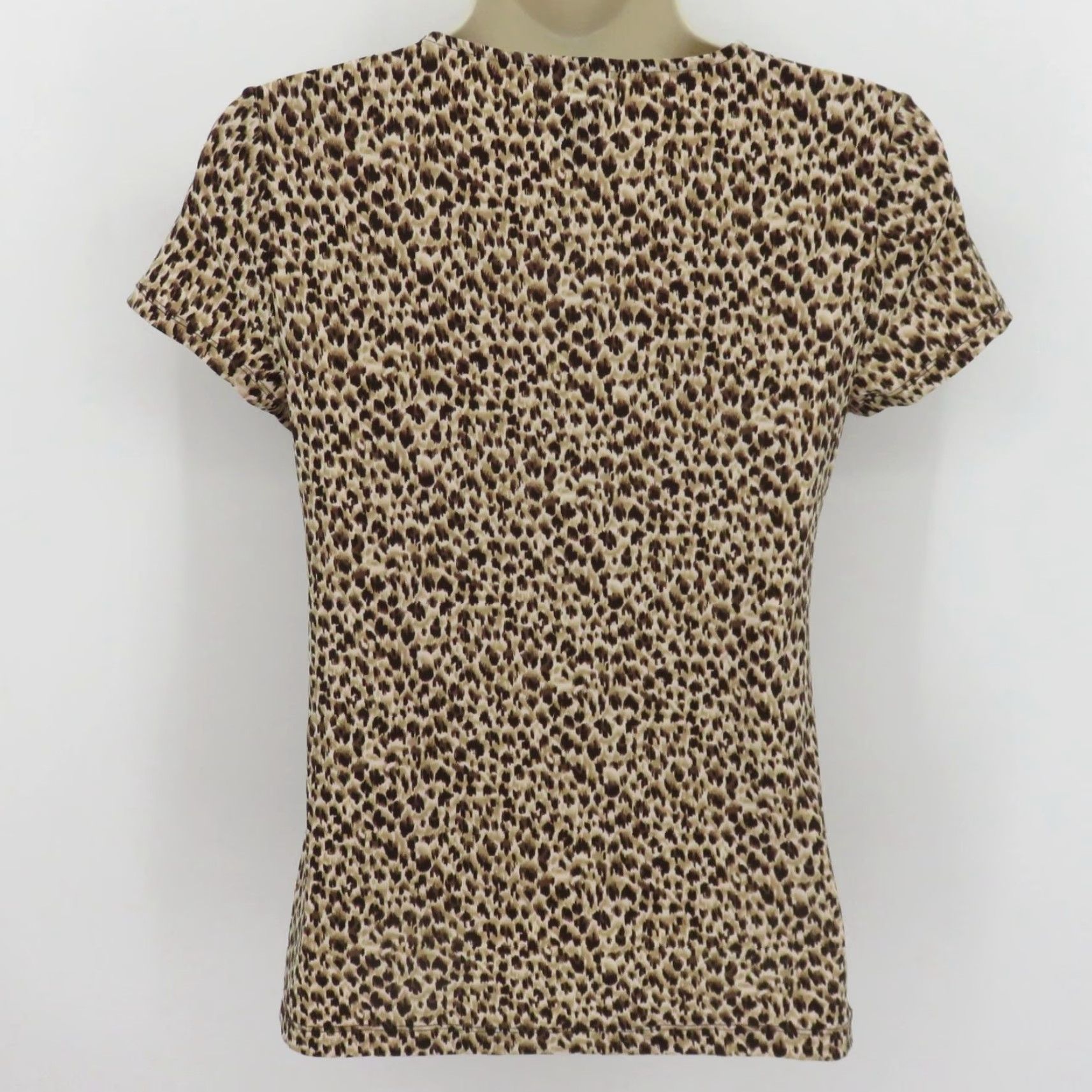 Chaps Chaps Blouse Shirt Women Small Leopard Cheetah Animal Print V-Neck Short Sleeve Pullover Casual Modern Regular Fit Brown Daywear - Womens Size S / US 4 / IT 40 - 6 Thumbnail