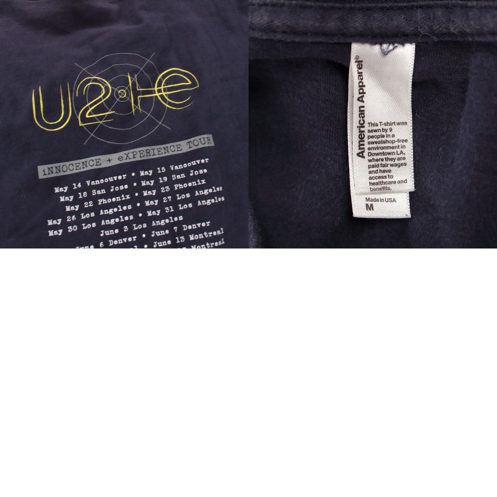 American Apparel VINTAGE U2 innocence + experience tour t-shirt MEDIUM american apparel rock tee 2015 Mens Size US M / EU 48-50 / 2 - 8 Thumbnail