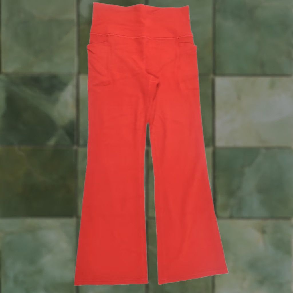 Athleta Athleta Salutation Stash Ribbed Flare Leggings Red Pull-On Stretch Womens Large L Red Flared Yoga Athletic Athleisure Pants Size 36" / US 14 / IT 50 - 1 Thumbnail