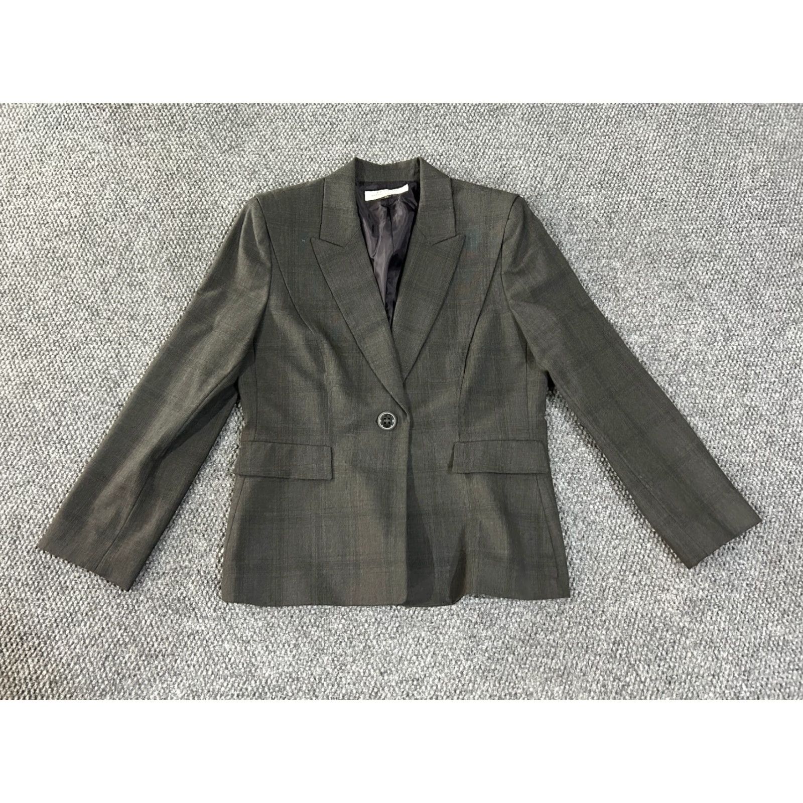 Vintage Tahari Blazer Womens 12P Gray Plaid Wool Blazer Jacket Business Slim Long Sleeve Button Vintage? No. Size XL / US 12-14 / IT 48-50 - 2 Thumbnail