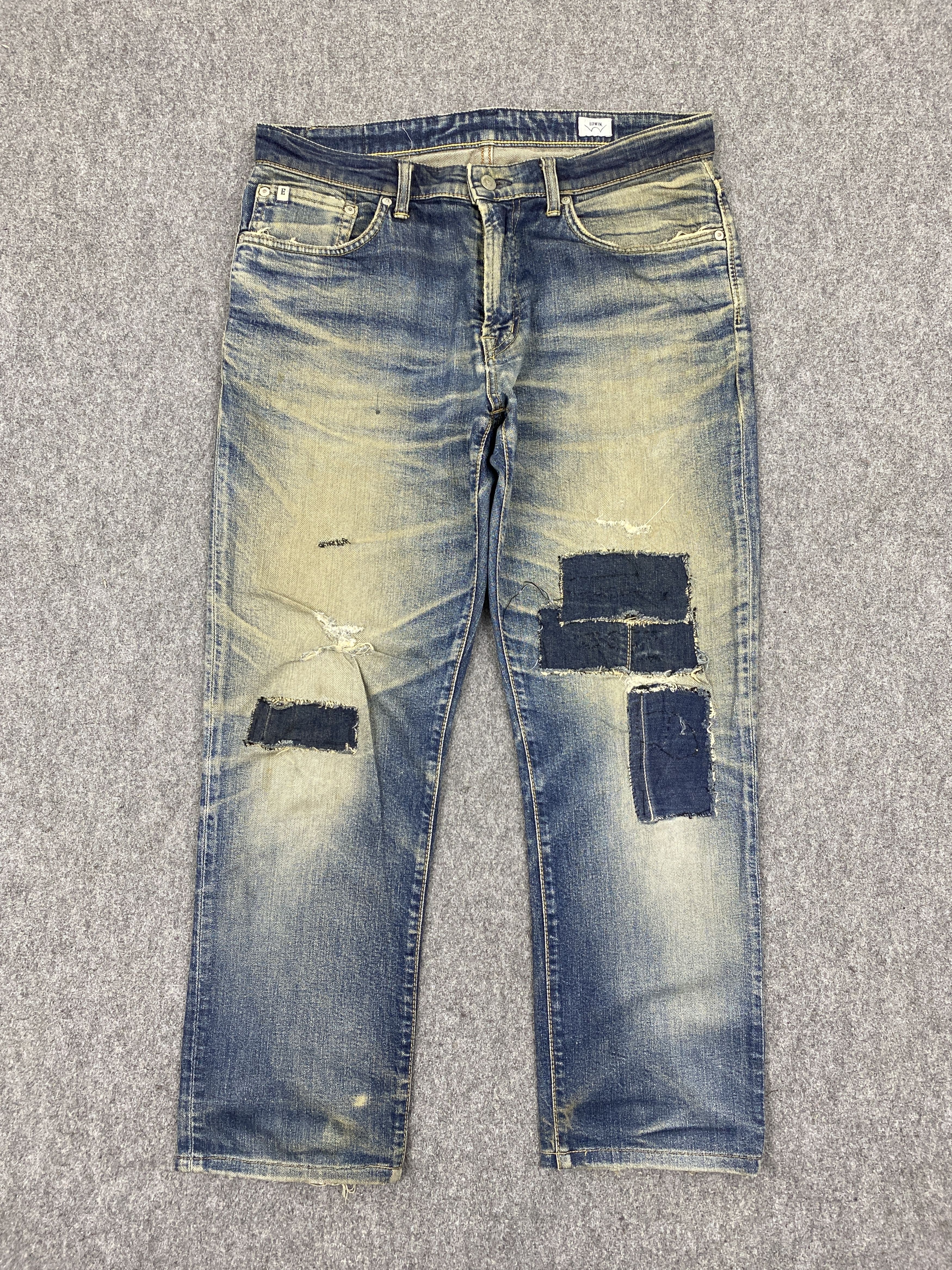 Edwin Vintage Distressed Edwin Made In Japan Patches Jeans DP2727 Size US 35 - 1 Thumbnail