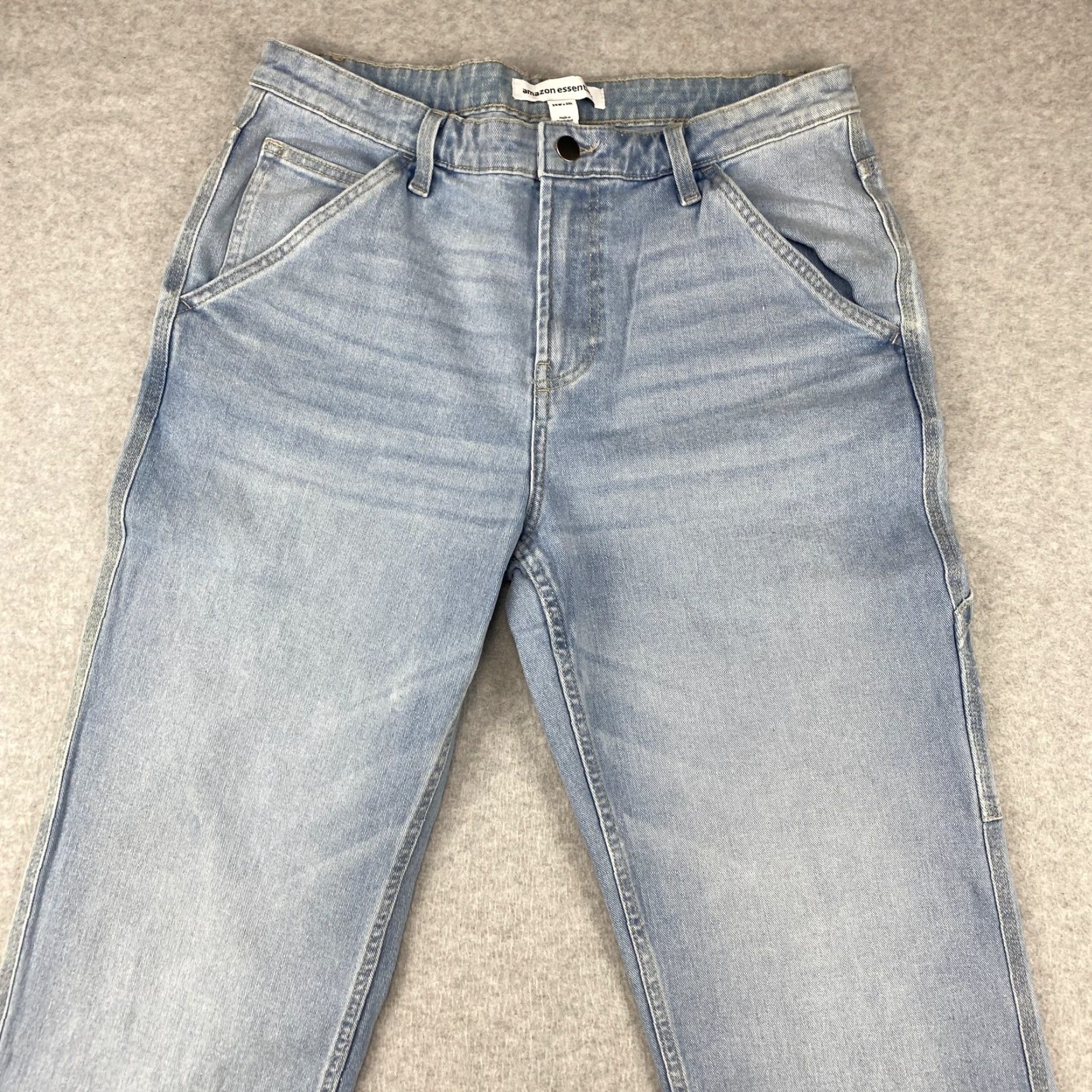 Essentials Amazon Jeans Mens 34X30 Blue Straight Leg Pockets Light Denim Slim 5-Pocket Design Belt Loops Size US 34 / EU 50 - 3 Thumbnail