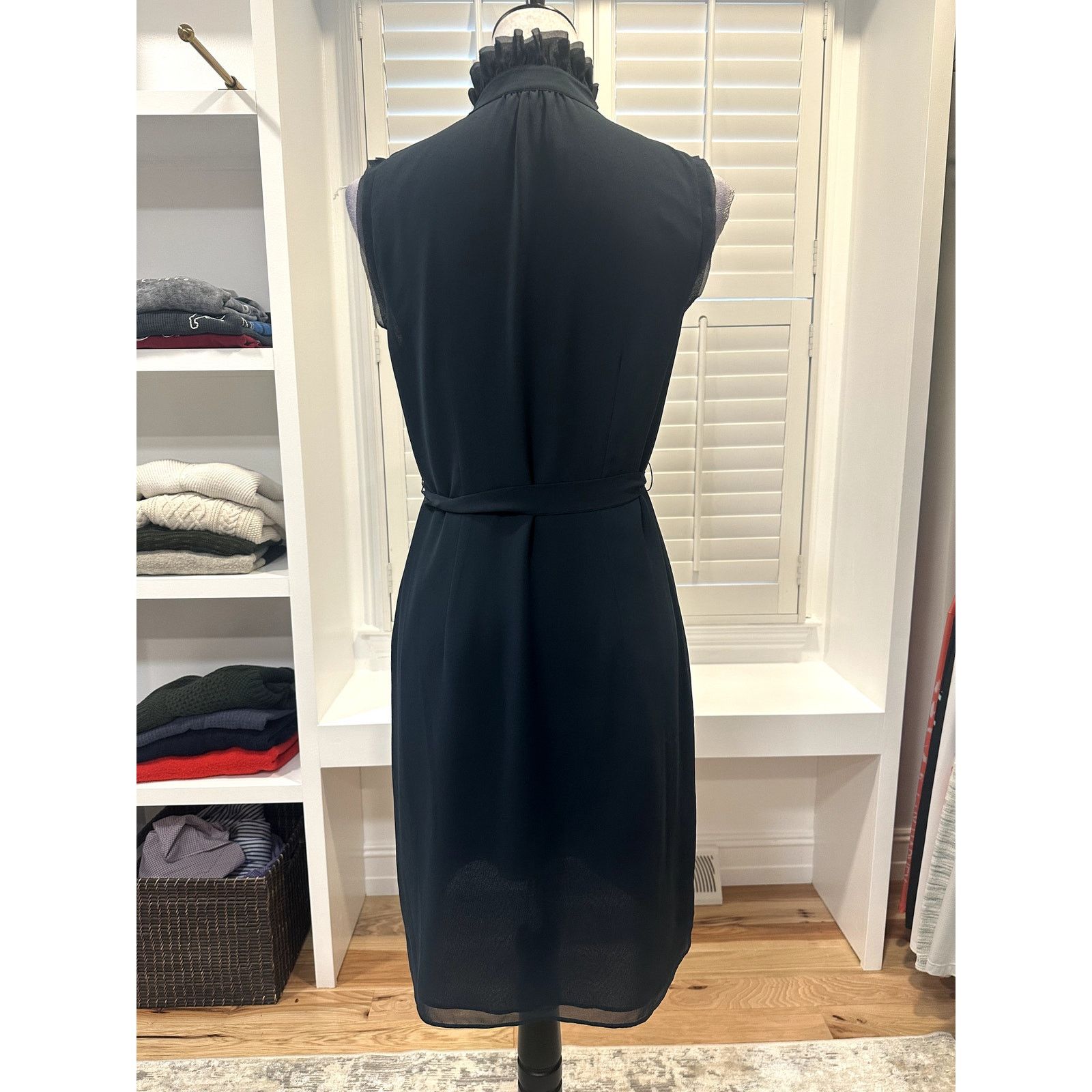 Loft Loft Navy Blue Sleeveless Ruffle Collar Belted Midi Dress 2 Size XS / US 0-2 / IT 36-38 - 4 Thumbnail