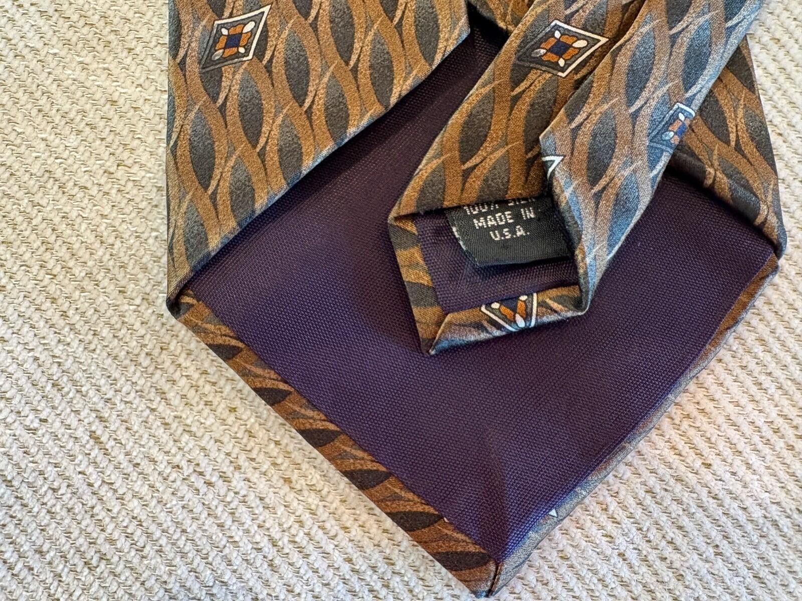 Carlo Palazzi Carlo Palazzi Couture Silk Tie Gold Charcoal Made in USA Vtg Size ONE SIZE - 8 Thumbnail