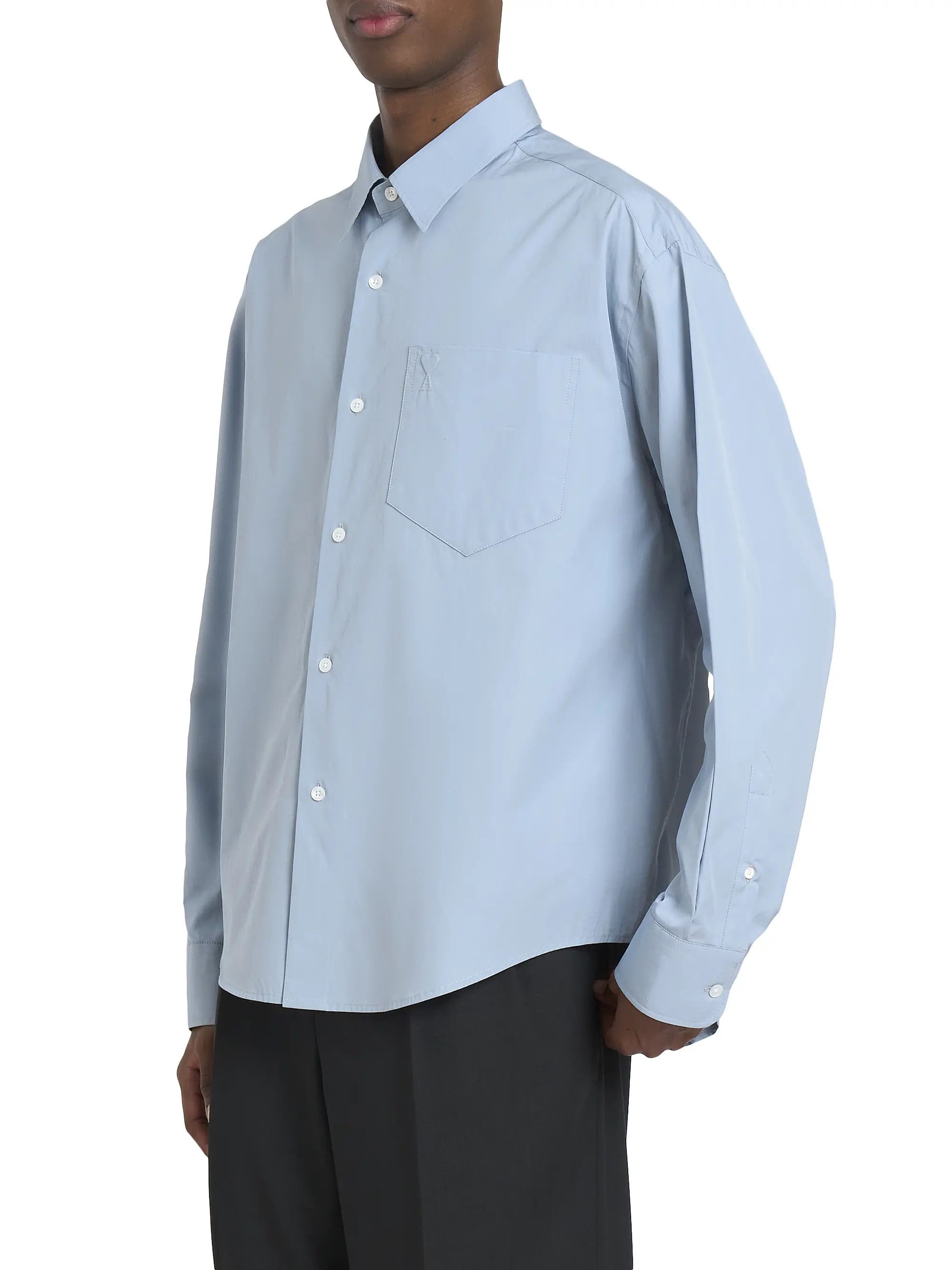 AMI os11x0226 Embossed Ami De Coeur Boxy Shirt in Blue Size US M / EU 48-50 / 2 - 6 Thumbnail