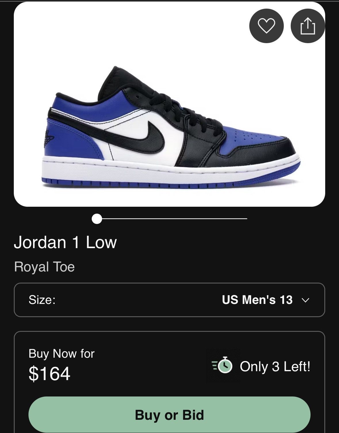 Nike Jordan 1 Low Royal Toe Size US 13 / EU 46 - 8 Thumbnail