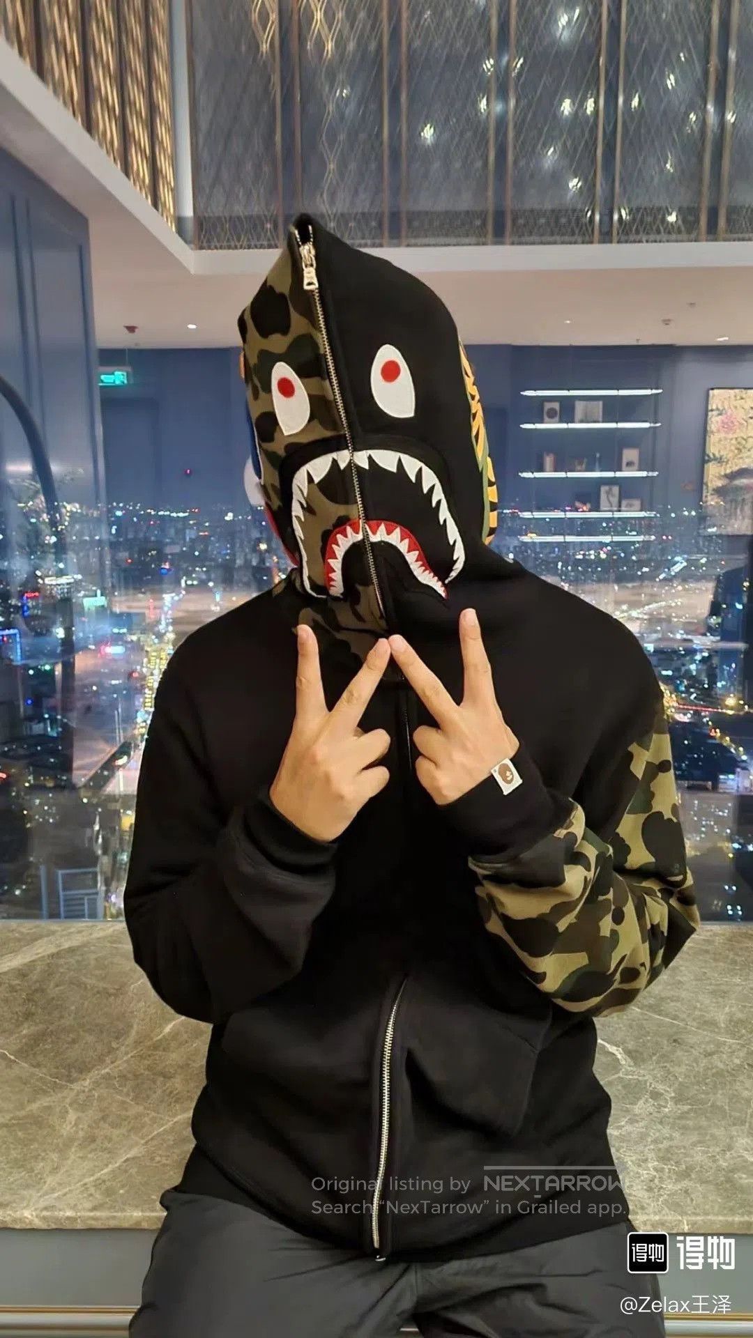 Bape BAPE Gray Camo Zip Shark Hoodie. Size US M / EU 48-50 / 2 - 8 Thumbnail