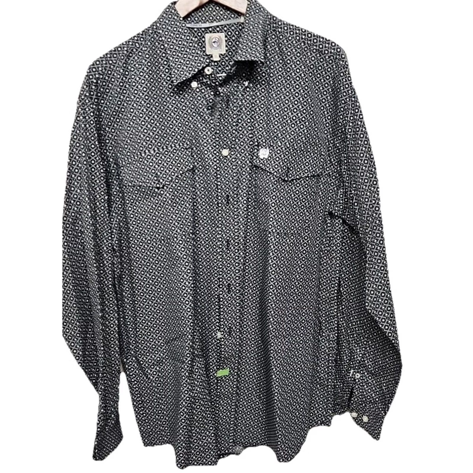 Vintage Cinch XL Men’s Western Button-Down Shirt Black White Geometric Long Sleeve Modern Classic Western Theme Shirt Mens Regular Fit with Pockets Size US XL / EU 56 / 4 - 2 Thumbnail