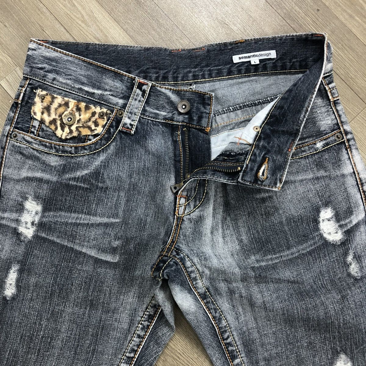 If Six Was Nine × Japanese Brand × semanticdesign 2000s Semantic Design Leopard Distressed LGB Flarred Jeans Size US 30 / EU 46 - 8 Thumbnail