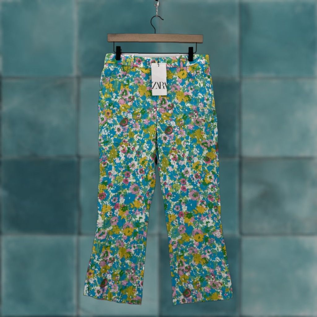 Zara Zara Pants Womens 8 Blue Floral Linen Blend Flare Cropped Boho Festival Hippie Pants Womens 8 Blue Floral Linen Blend Flare Cropped Boho Hippie Size 30" / US 8 / IT 44 - 1 Thumbnail