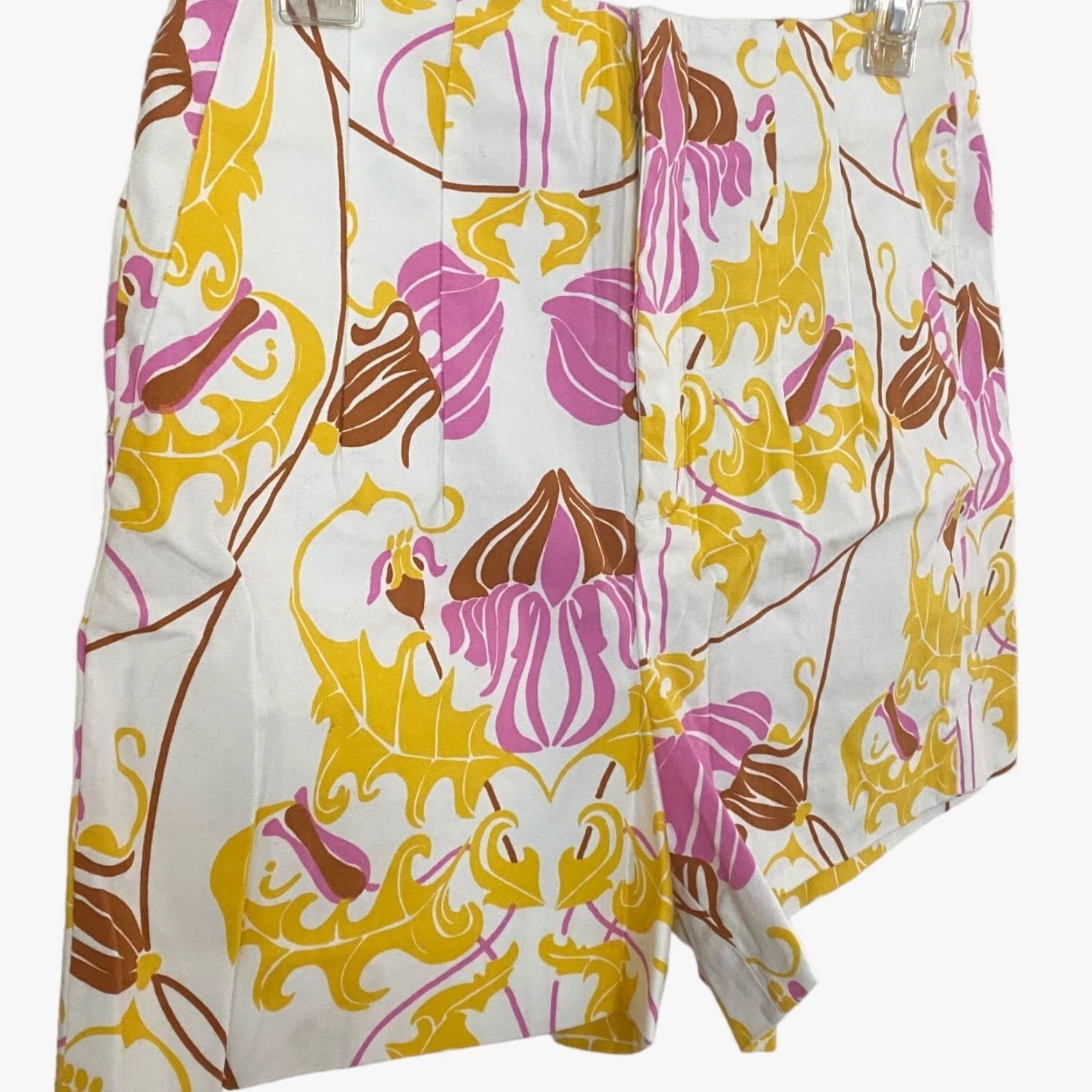 Zara Zara High Waisted Shorts Women's Size Medium White Yellow Pink Floral Print Size 32" / US 10 / IT 46 - 3 Thumbnail