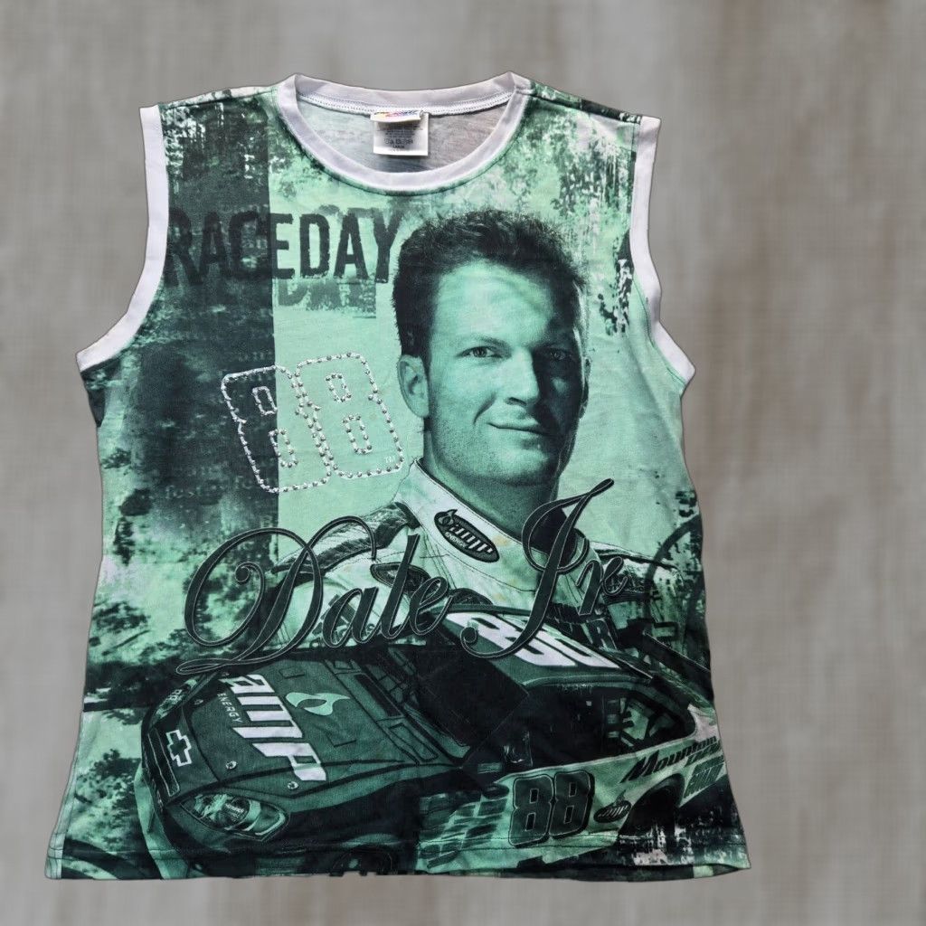 Vintage VINTAGE Dale Earnhardt Jr Shirt Tank Top Adult Large Green All Over Print Racing 90s Mens Size L / US 10 / IT 46 - 1 Thumbnail
