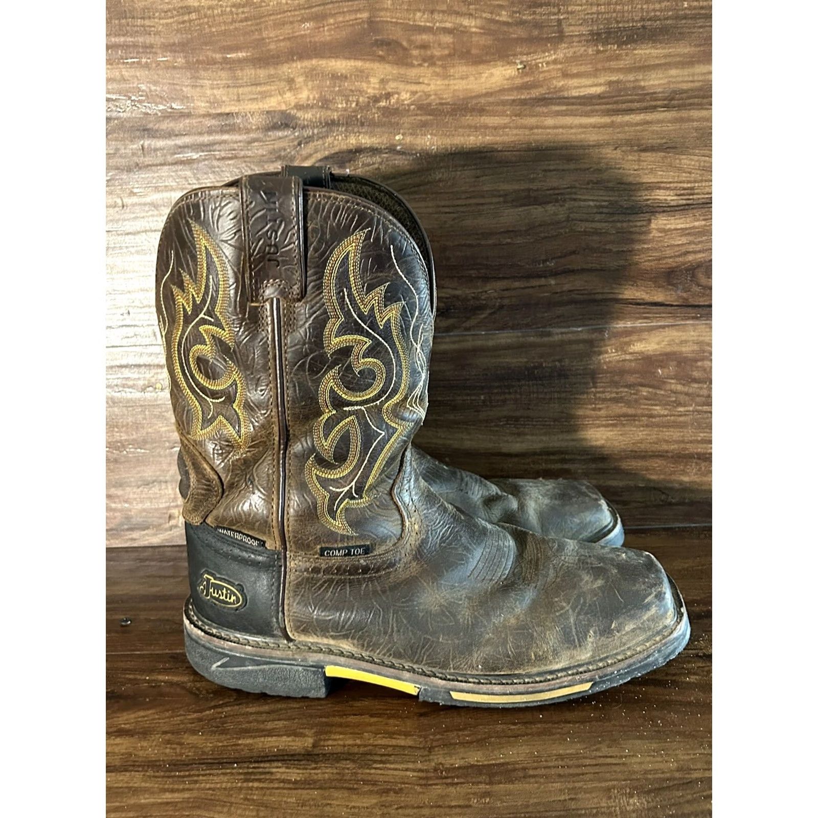 Vintage Justin Joist SE4625 Sz 13 D Rustic Barnwood Workwear Boots Composite Toe Leather Western Mens Shoes Size US 13 / EU 46 - 7 Thumbnail
