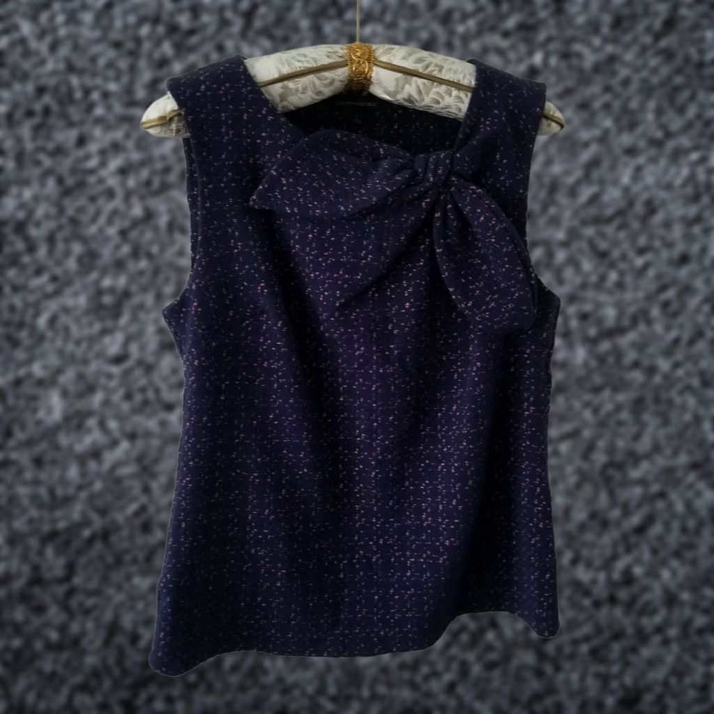 Banana Republic Banana Republic Womens Purple Textured Sleeveless Bow Top Blouse Stretch Large Size L / US 10 / IT 46 - 1 Thumbnail