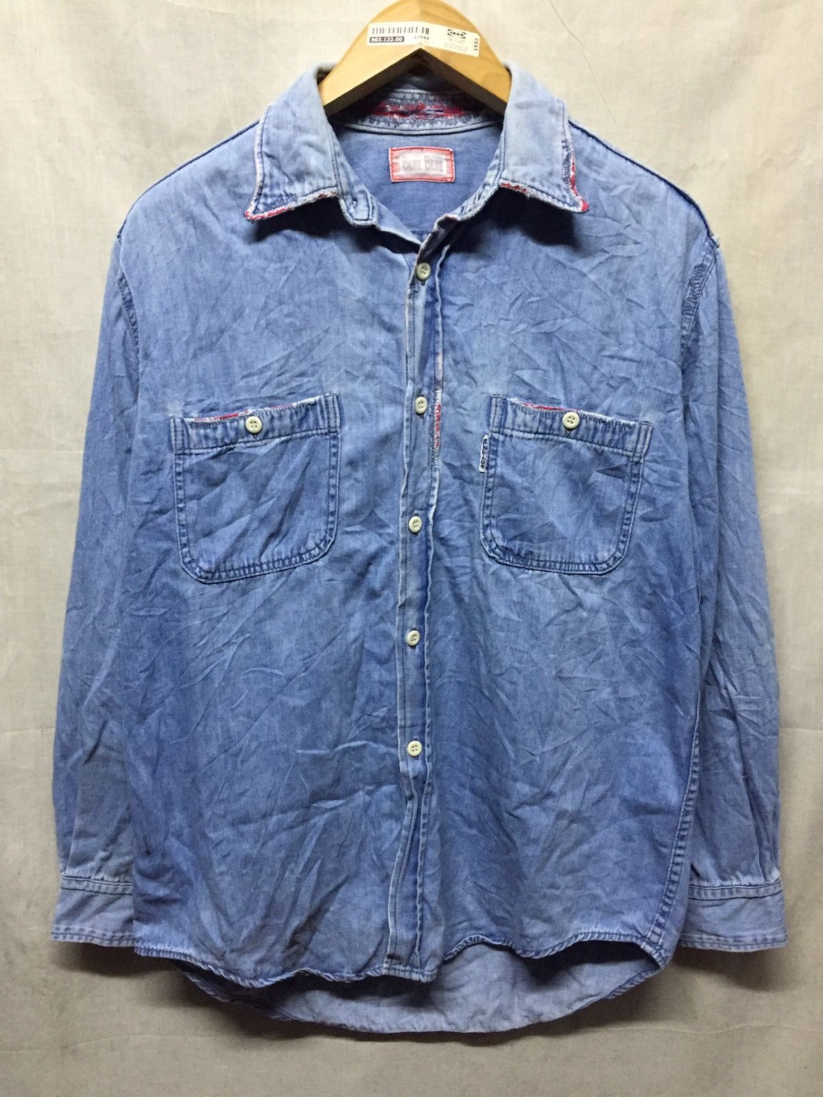 Japanese Brand Vintage Blue Blue Distressed Sunfaded Chambray Size US L / EU 52-54 / 3 - 1 Thumbnail