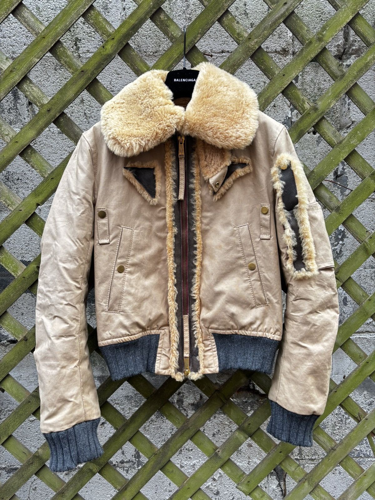 Pre-owned Dsquared2 Fw04  Fur North Bomber Jacket In Sand