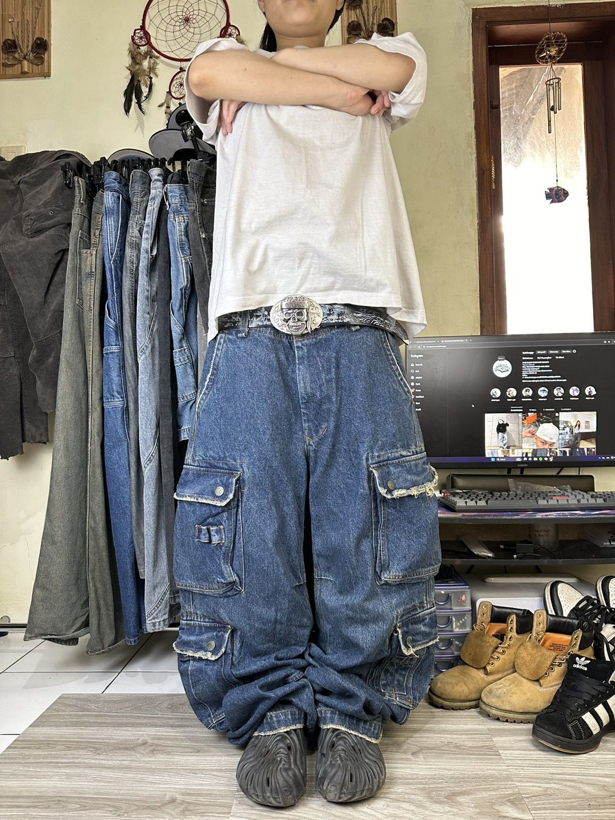 Abercrombie & Fitch Cargo Multi Pocket Blue Baggy Jeans