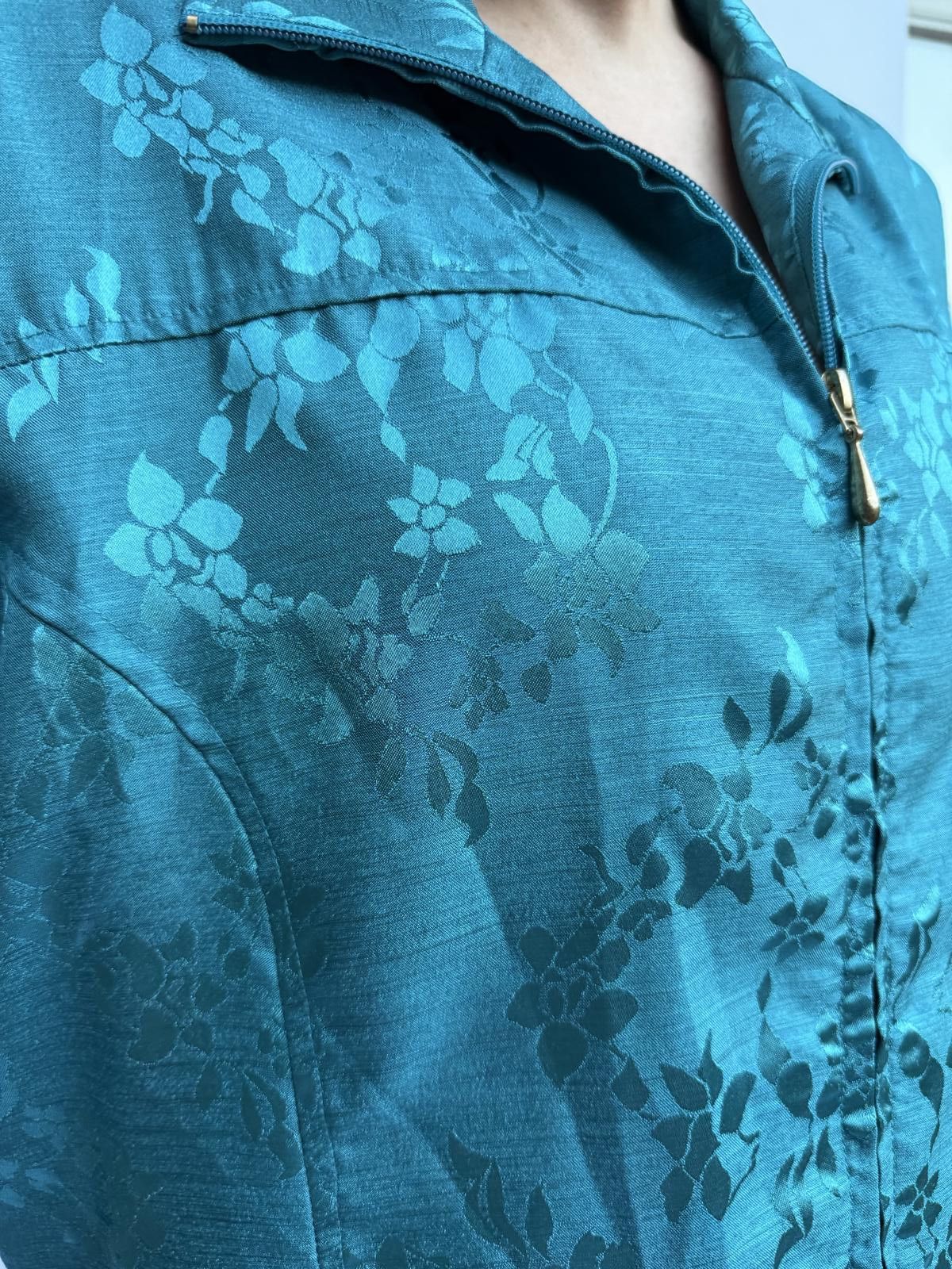 Designer Vintage Floral Zip-Up Jacket - Teal Size ONE SIZE - 4 Thumbnail