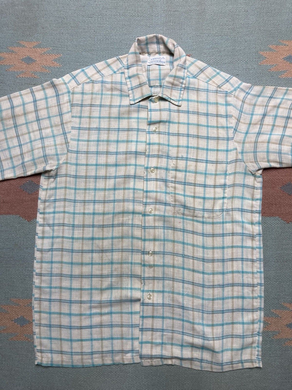 Vintage Vtg 1960s button shirt Brent poly cotton plaid men’s small Size US S / EU 44-46 / 1 - 2 Thumbnail