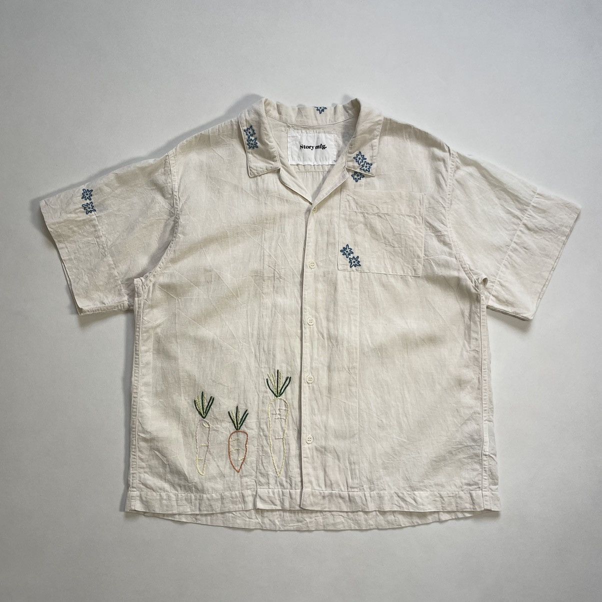 Pre-owned Story Mfg. ‘greetings' Embroidered Boxy Shirt In White