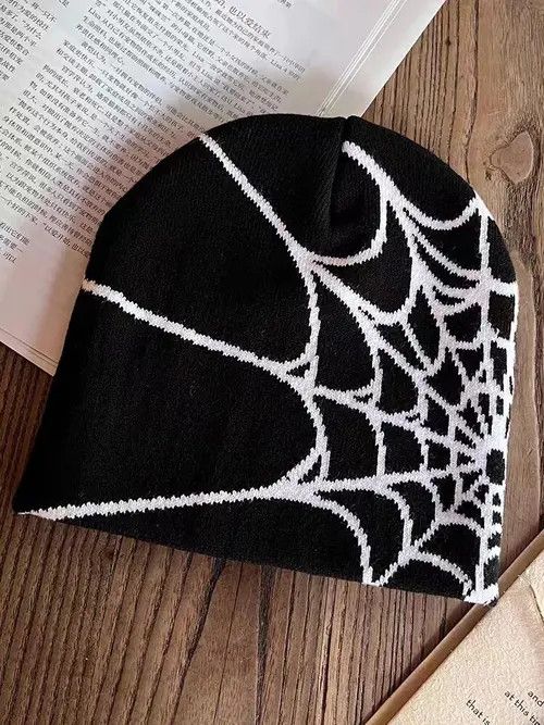 Japanese Brand × Vintage Black spider web y2k jacquard knit hat Size ONE SIZE - 2 Thumbnail