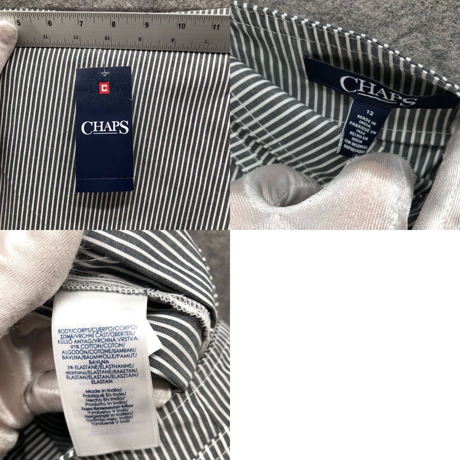 Chaps NWT Chaps Wrap Midi Skirt Womens 12 Gray Striped Poplin Stretch Side Zip Casual Beach Summer Coastal Vacation - Mens Size 34" / US 12 / IT 48 - 8 Thumbnail