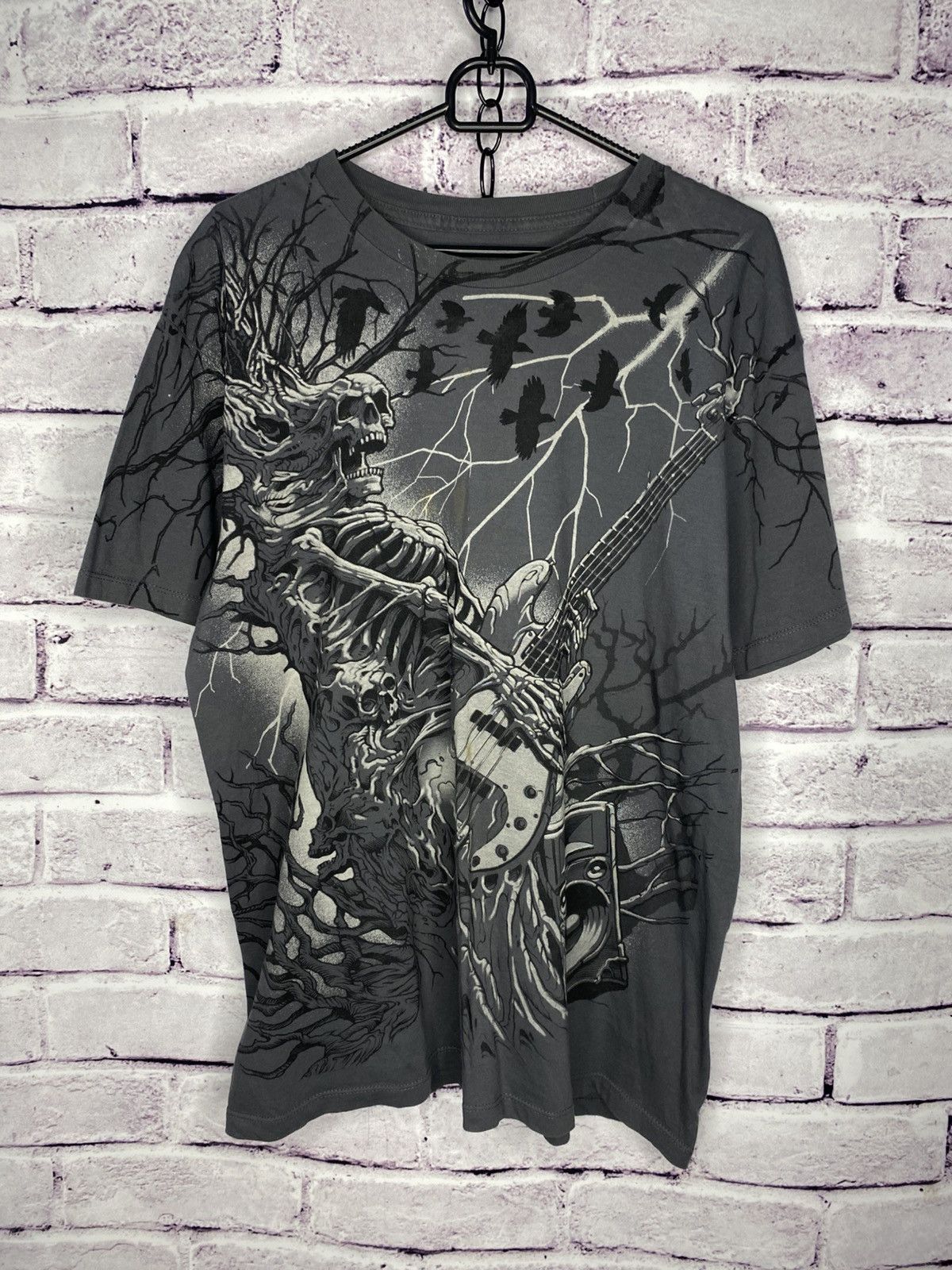 Band Tees 90s T-Shirt Mens Gray Skeleton Music Rock And Roll Grim Size US L / EU 52-54 / 3 - 1 Thumbnail