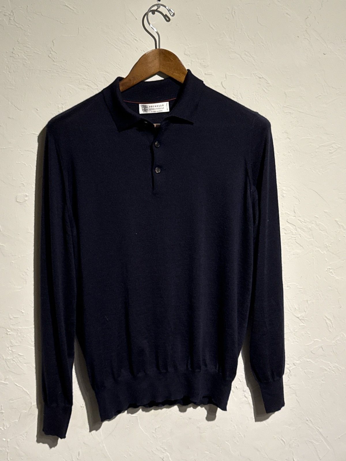 Brunello Cucinelli Navy Brunello Cucinelli Cashmere Long Sleeve Polo Size US M / EU 48-50 / 2 - 1 Thumbnail