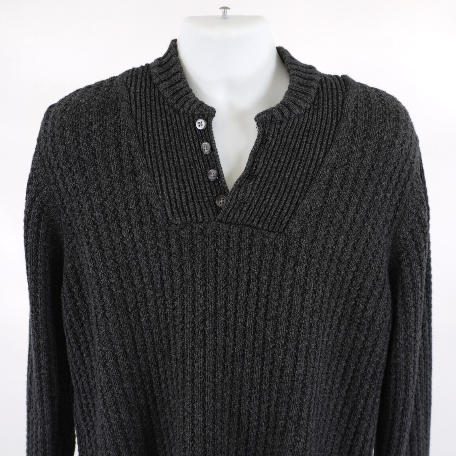 Eddie Bauer Eddie Bauer Large Gray Cotton Cable Knit Sweater Button 1/4 Size US L / EU 52-54 / 3 - 1 Thumbnail