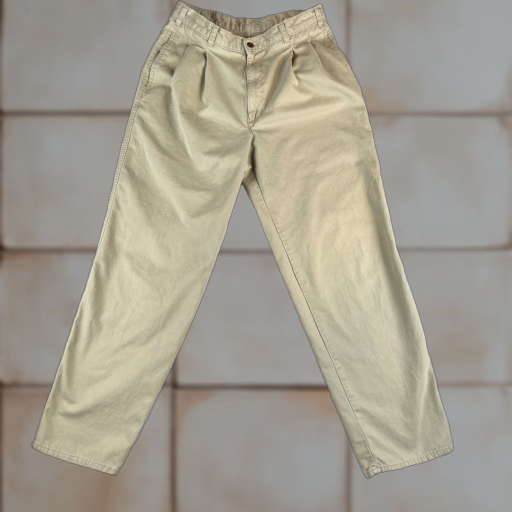 Dockers VINTAGE Dockers Pants Mens 33x32 Beige Pleated Preppy Office 1990s Khakis Straight Inseam 32 Mens Size US 33 - 1 Thumbnail