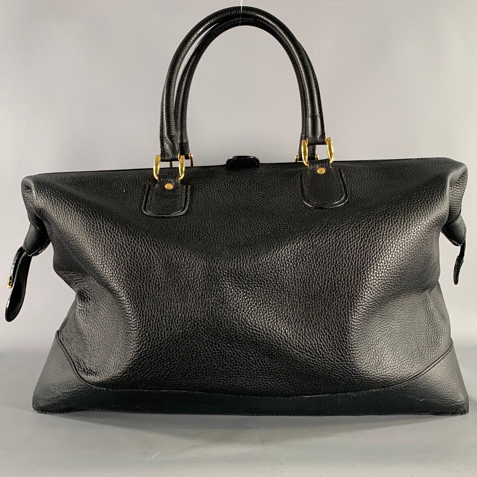 Barneys New York BARNEYS NEW YORK Black Gold Crackled Leather Duffle Bags Size ONE SIZE - 1 Thumbnail