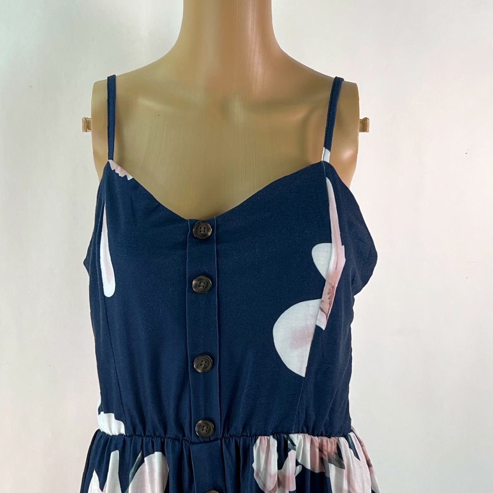 Vintage Angashion Sundress Women's V Neck Spaghetti Strap Floral Blue Dress Large Size L / US 10 / IT 46 - 2 Thumbnail