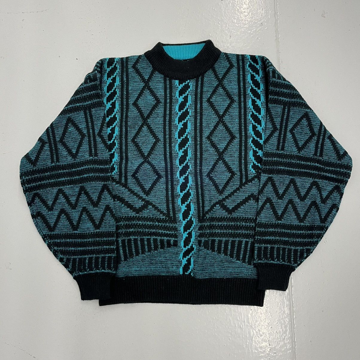 Other Vintage 80s Permit Blue/Black Geometric Pattern Sweater Size US M / EU 48-50 / 2 - 1 Thumbnail