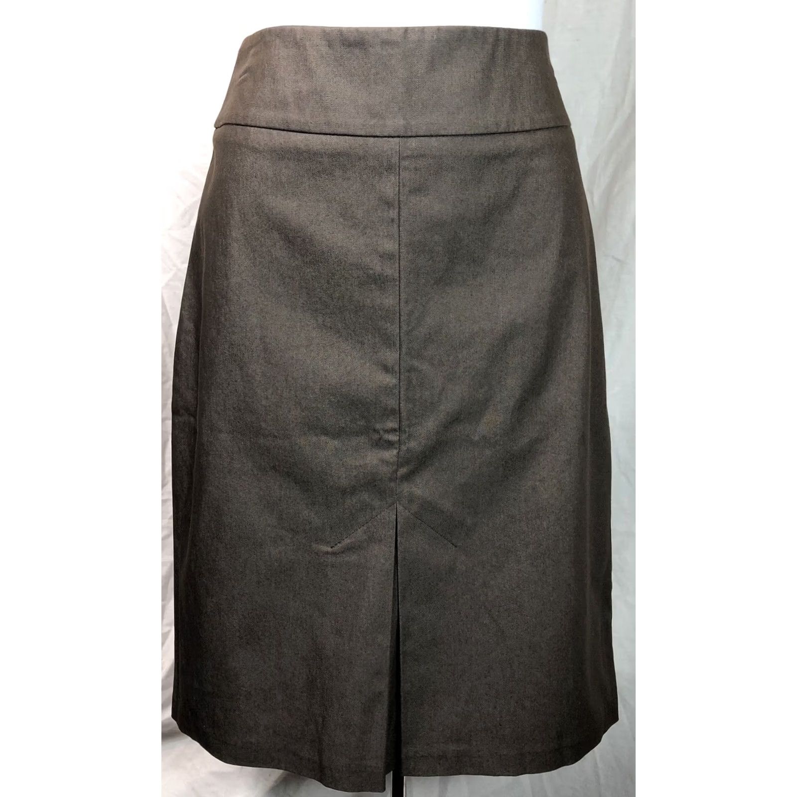Vintage New York & Co Skirt Size 2 Dk Taupe Knee Length Panel Pleats Slit 28”W Career Work Size 26" / US 2 / IT 38 - 2 Thumbnail