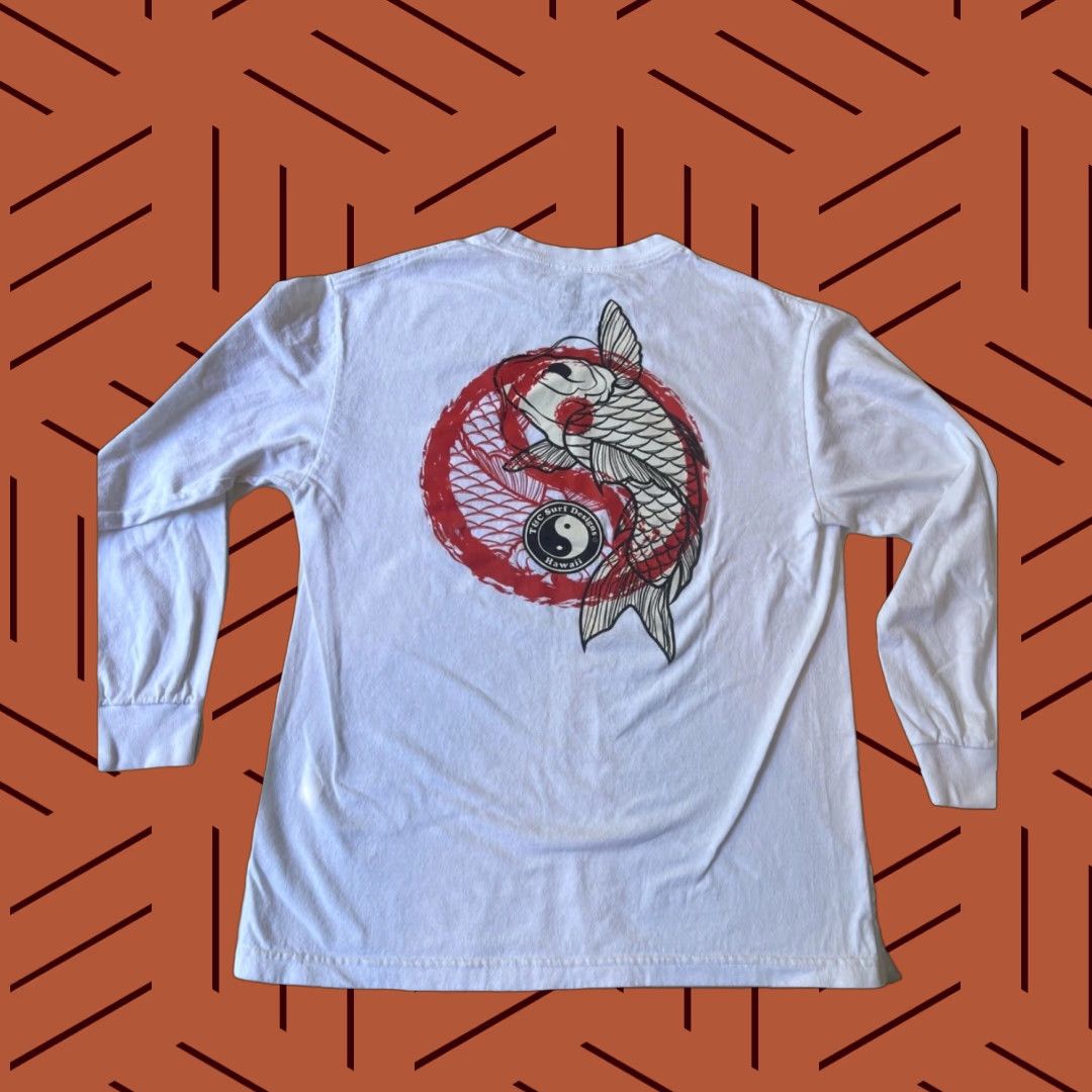 4SDESIGNS T&C Surf Designs North Shore Hawaii Fish Ying Yang Logo Long Sleeve Shirt Medium White Mens Graphic Print Shirt Size US M / EU 48-50 / 2 - 1 Thumbnail
