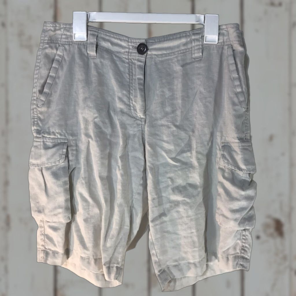 Willi Smith VINTAGE Willi Smith Womens Cargo Shorts Size 8 Ivory Linen Breathable Summer Casual Size 30" / US 8 / IT 44 - 1 Thumbnail