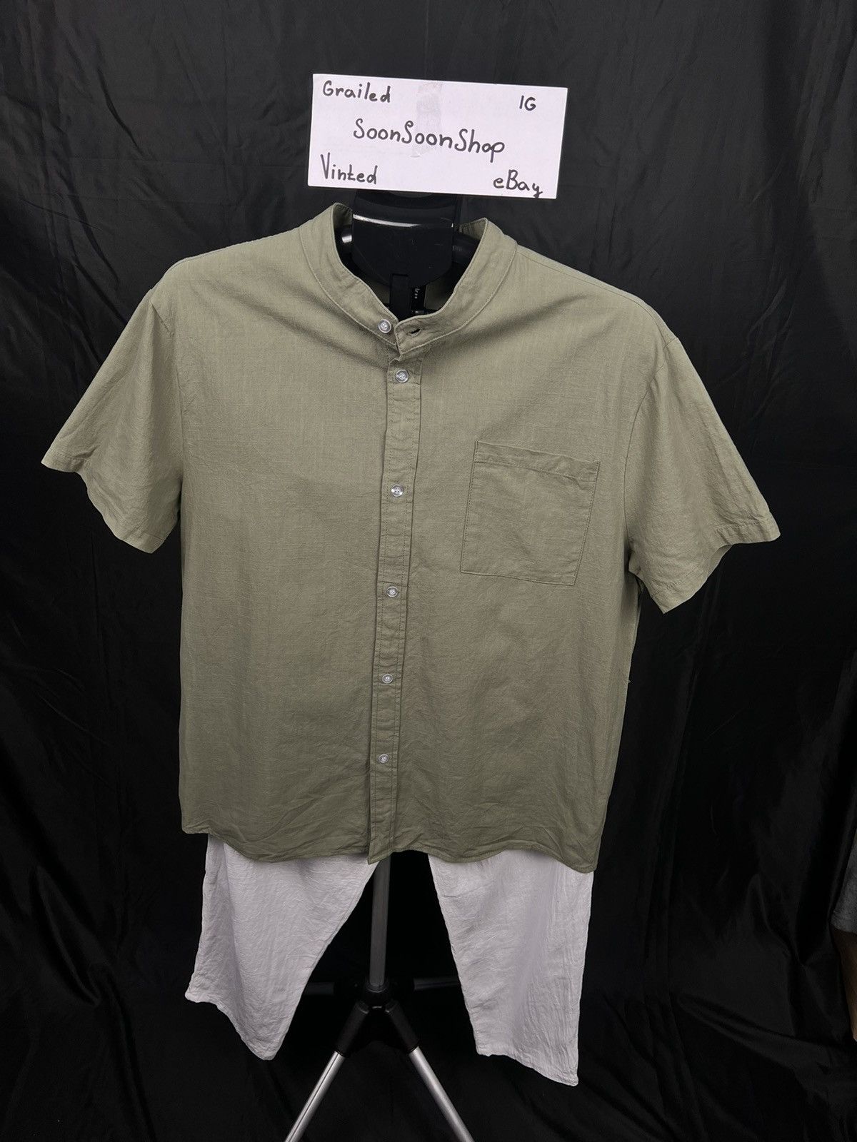 Other Set! White linen pants and green linen shirt old money style Size US 36 / EU 52 - 3 Thumbnail