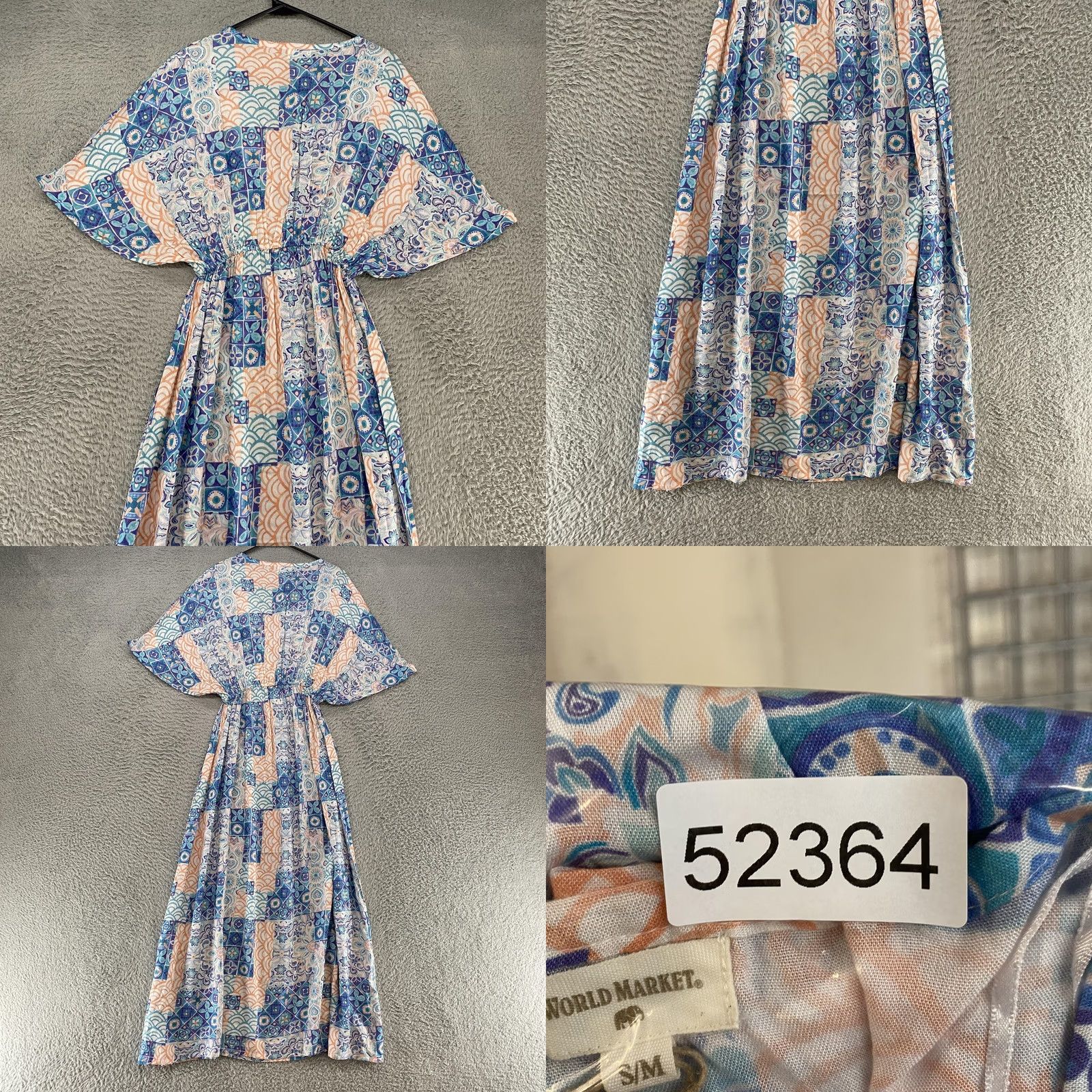 Vintage World Market Maxi Dress Womens Small Medium Blue Boho Kaftan Kimono India Size M / US 6-8 / IT 42-44 - 9 Thumbnail