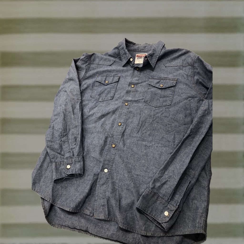 Wrangler VINTAGE Wrangler Retro Premium Snap Button Shirt Men's 2XL Denim Blue Western Jean Shirt Size US XXL / EU 58 / 5 - 1 Thumbnail