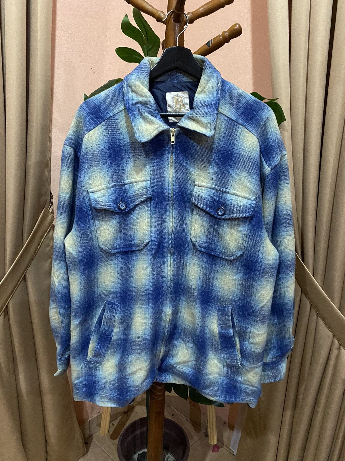 Japanese Brand Belle Paule Vintage Blue Plaid Wool Jacket - Retro Zip-Up Size US M / EU 48-50 / 2 - 1 Thumbnail