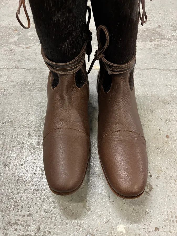 Marithe + Francois Girbaud 2000s Marithé + François Girbaud Brown Pony Hair Buttoned Leather Boots Size US 9 / IT 39 - 8 Thumbnail