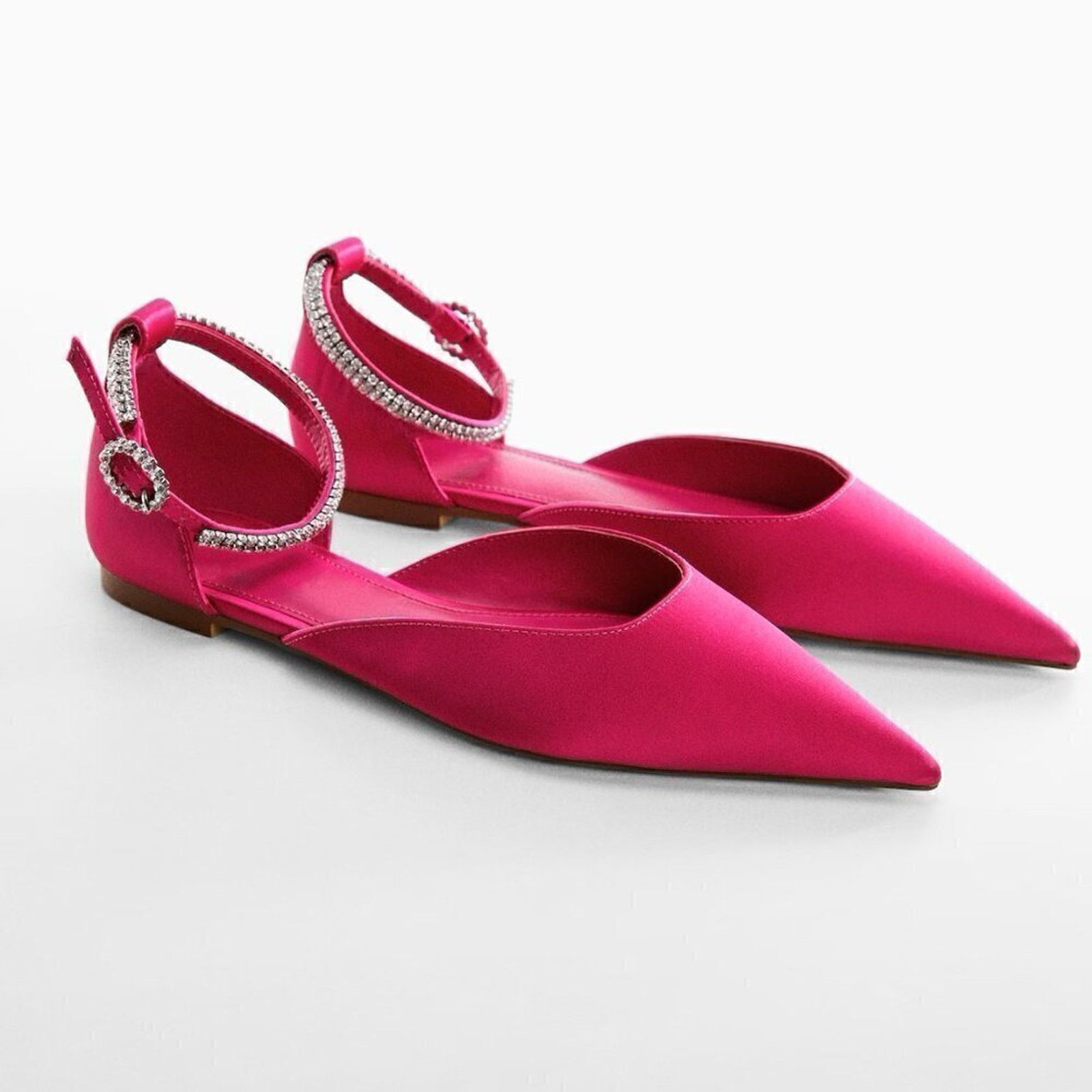 Mango MANGO Satin Rhinestone Pointed Toe Flats Barbiecore Shoes Size US 7.5 / IT 37.5 - 18 Thumbnail