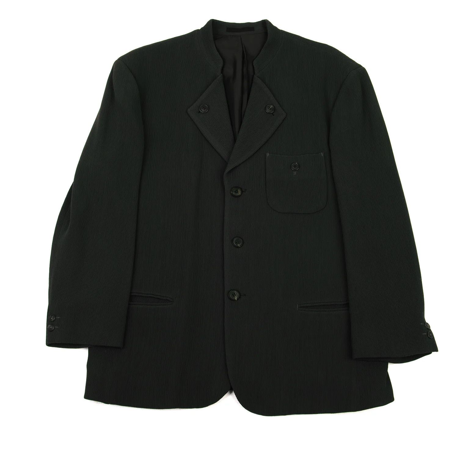 Wool Stand Collar Ribbed Jacket in Dark Green Size L