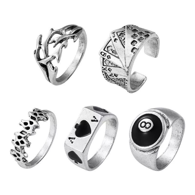 Jewelry Ring Set Gothic Punk Rock Playing Cards Size ONE SIZE - 5 Thumbnail