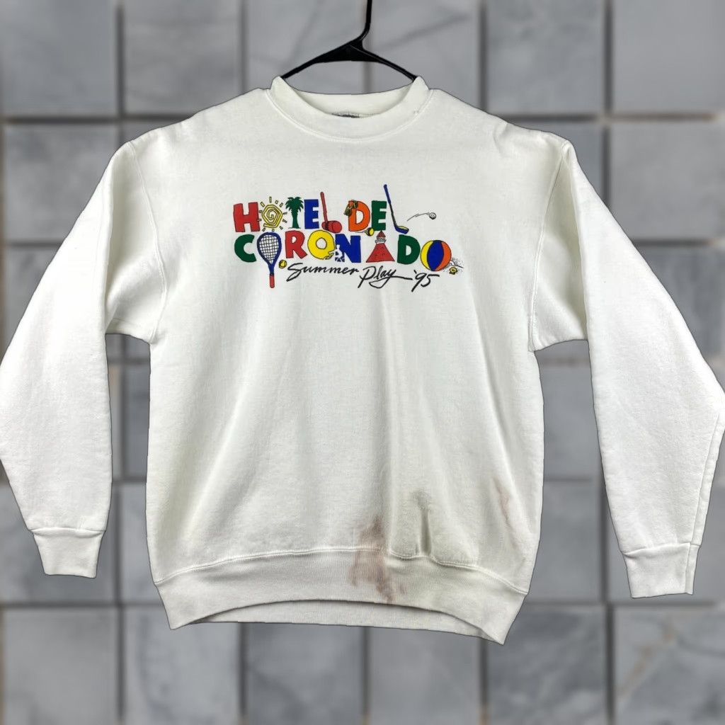 Vintage VINTAGE Oneita Hotel De Coronado Sweater Mens L White 1995 USA Made Size US L / EU 52-54 / 3 - 1 Thumbnail