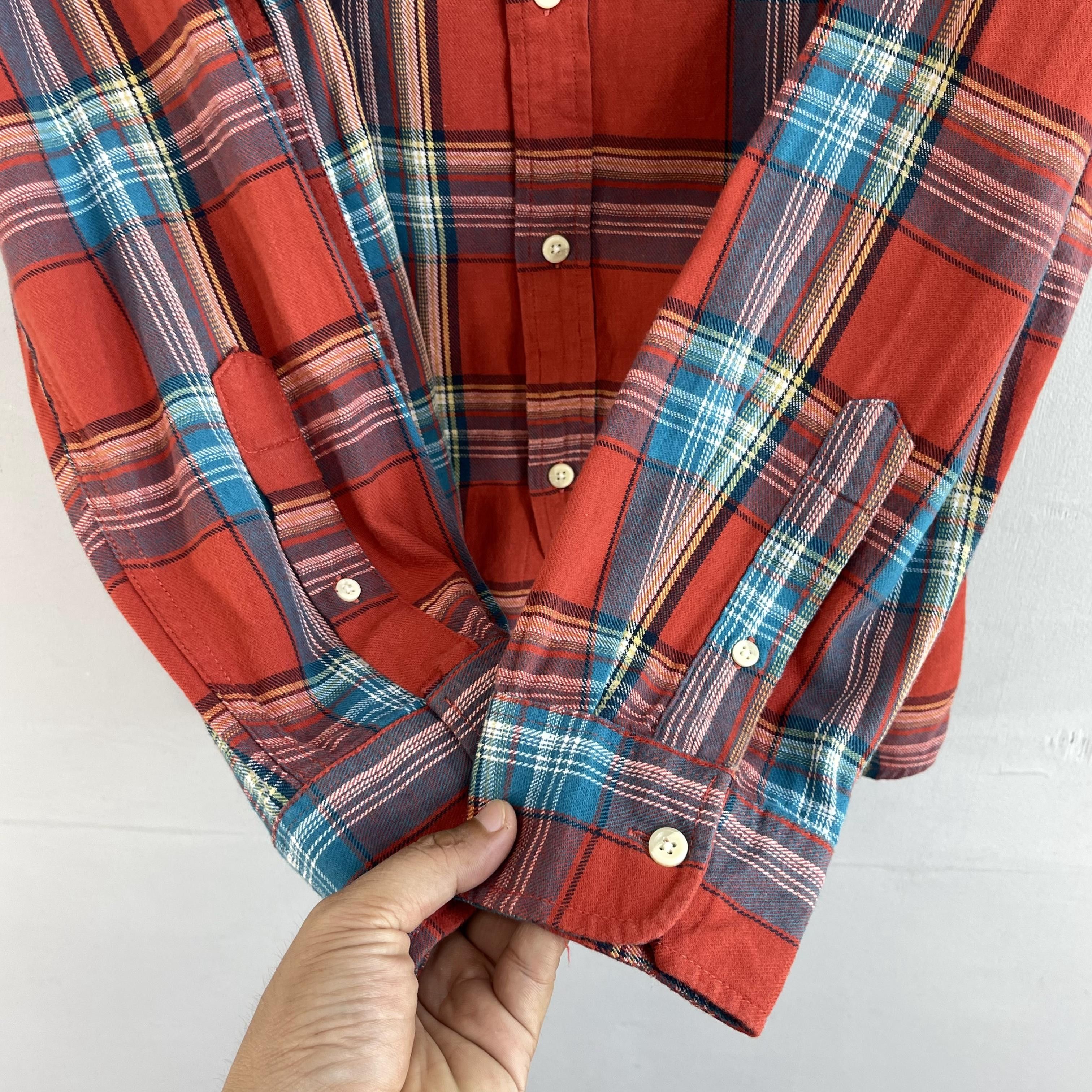 Flannel × Japanese Brand Vintage Old Navy Plaid Tartan Orange Button Up Flannel Size US L / EU 52-54 / 3 - 6 Thumbnail